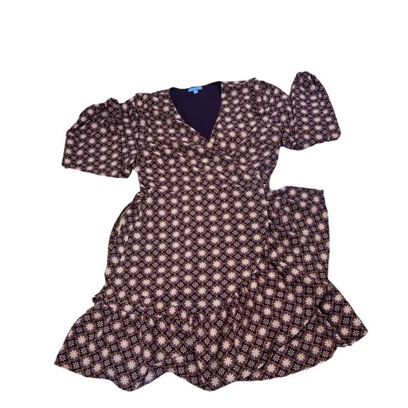 Draper James Long Sleeve Ruffle Wrap Geometric Floral  Dress Size XL - Picture 7 of 7